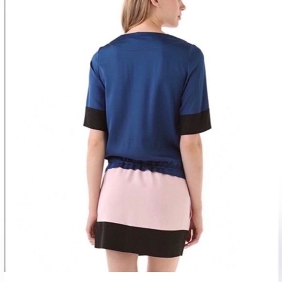 Diane Von Furstenberg Silk Koemi Dress Casual Chic Dropwaist 2 XS navy pink - Picture 2 of 9
